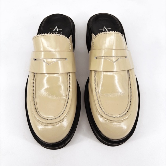 AQUATALIA | Michelina Leather Penny Loafer Mules in Cream | Sz 8 - Picture 3 of 12